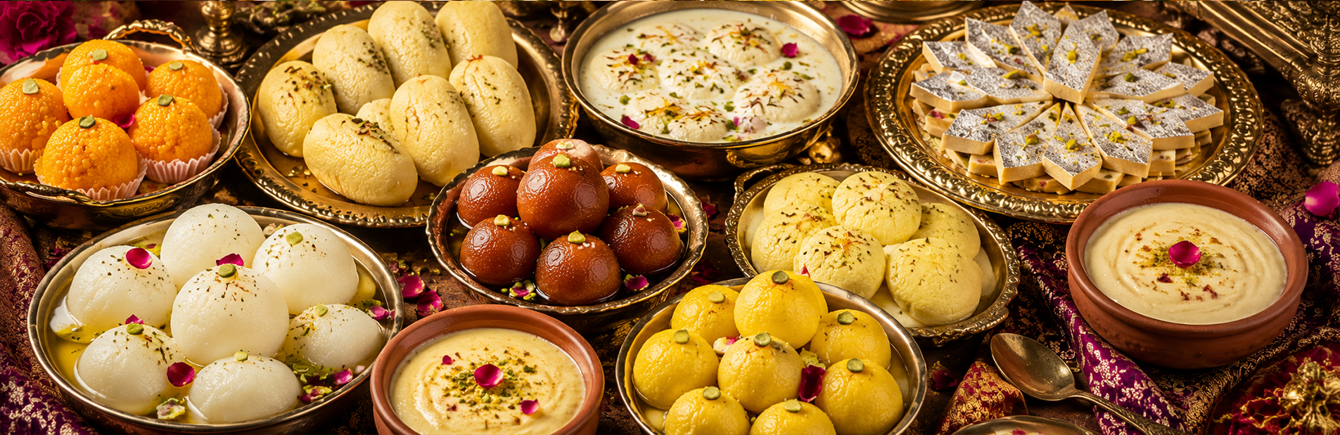 Fresh traditional Bengali sweets and mithai display
